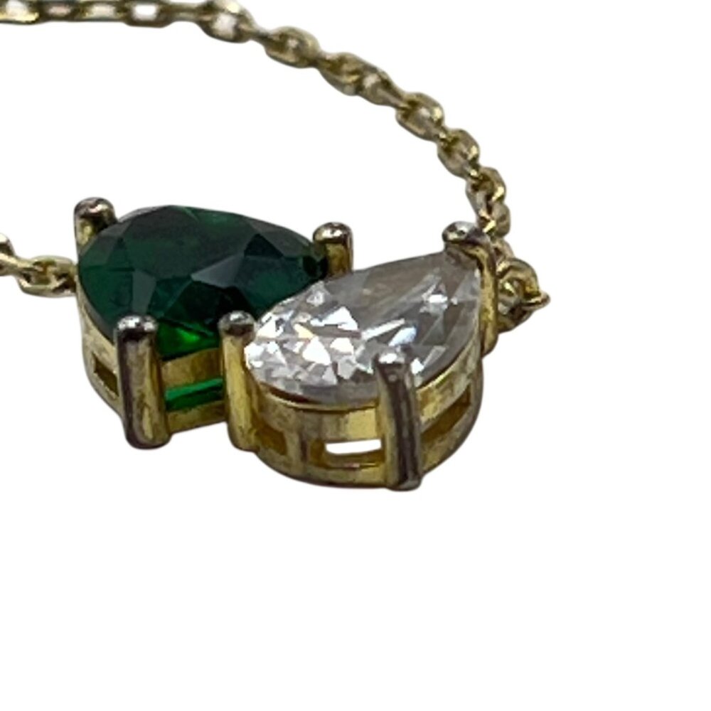 Adinas Jewels Sterling Silver Vermeil Necklace Green Toi et Moi Pendant 16-18" - Picture 13 of 14